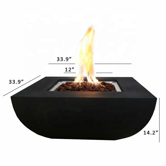 Modern square metal firepit table, propane
